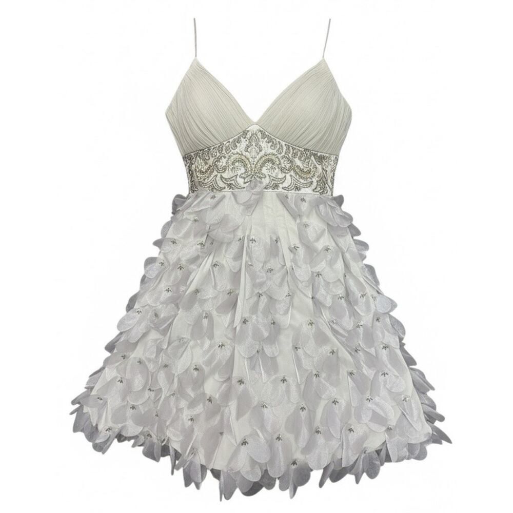 NWT Sue Wong Platinum Silk Blend Dress Size 12 Beaded Embellished Floral